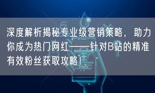 深度解析揭秘专业级营销策略，助力你成为热门网红——针对B站的精准有效粉丝获取攻略