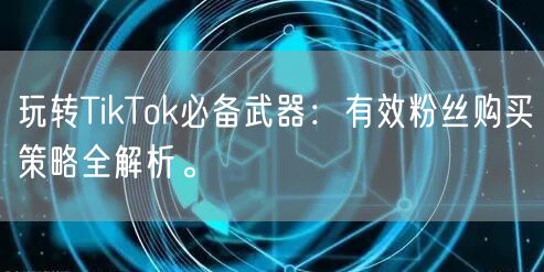 玩转TikTok必备武器：有效粉丝购买策略全解析。