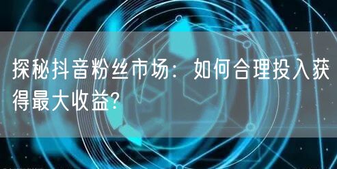 探秘抖音粉丝市场：如何合理投入获得最大收益?