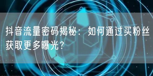 抖音流量密码揭秘：如何通过买粉丝获取更多曝光？